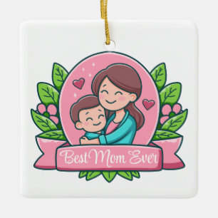 Ornamento De Cerâmica Melhor Mãe do Mundo, Mãe e Filho, Personalizado