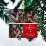 Ornamento De Cerâmica Melhor Namorado de 3 Fotografias<br><div class="desc">Crie seu próprio presente 'melhor namorado de sempre' com esse enfeites de natal de colagem de fotos fofo. Apresentando 3 fotografias da sua escolha,  o texto "Melhor Namorado para Sempre",  uma citação doce,  um belo carinho e um nome.</div>