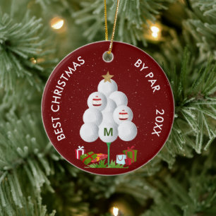 Ornamento De Cerâmica Melhor Natal do Ano Inicial de Par Golf Ball