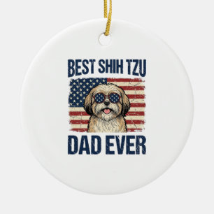 Ornamento De Cerâmica Melhor Pai de Shih Tzu Patriótico de Todos os Temp
