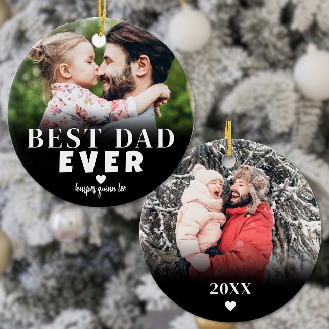 Ornamento De Cerâmica Melhor Pai do Mundo Foto Natal (Best Dad Ever Photo Christmas Ceramic Ornament)