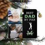Ornamento De Cerâmica Melhor Pai Por Monograma De Fotografia Par<br><div class="desc">Surpreenda o seu pai de golfe com este enfeites de natal bonitinho! Basta adicionar 2 (duas) imagens personalizadas a este design do telefone ou computador e personalizar o monograma alterando o nome e a inicial.</div>
