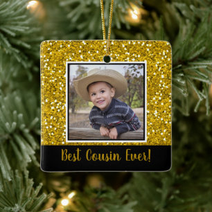 Ornamento De Cerâmica Melhor Primo De Glitter Dourado No Natal