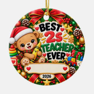 Ornamento De Cerâmica Melhor Professor de 2 anos de Sempre Ornament de N