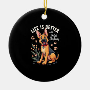 Ornamento De Cerâmica Melhor vida com regata Dutch Shepherd