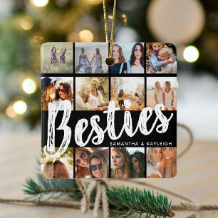 Ornamento De Cerâmica MELHORES AMIGAS, Colagem de Fotos & Nomes Natal