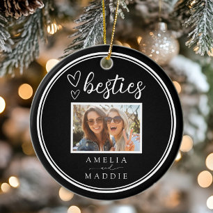 Ornamento De Cerâmica Melhores Amigas Foto Minimalista Moderno Preto e B