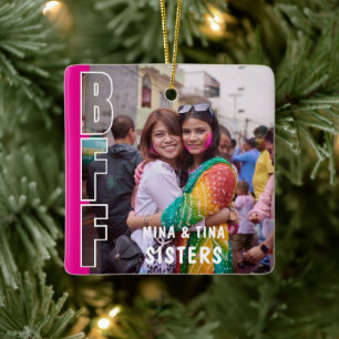 Ornamento De Cerâmica Melhores Amigas Para Sempre e Irmãs Foto Magenta