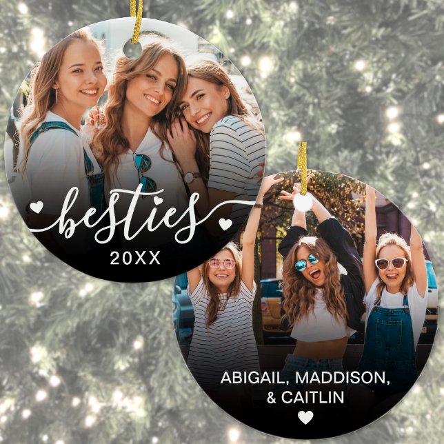 Ornamento De Cerâmica Melhores Amigos Personalizados Duas Fotos (Custom Best Friends 2 Photo Keepsake Ceramic Ornament)