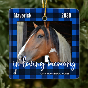 Ornamento De Cerâmica Memória Azul de Xadrez Azul Memorial Pet Horse Fo