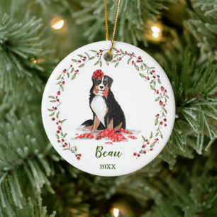 Ornamento De Cerâmica Memória de Foto de Cachorro Burnês de Aquarelas tr