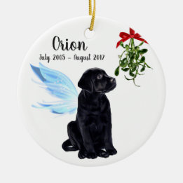 Ornamento De Cerâmica Memória de Natal do Pet Dog Angel Black Lab