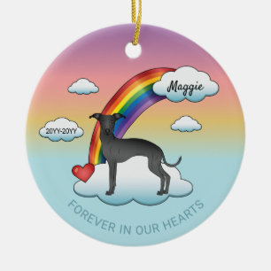 Ornamento De Cerâmica Memorial Black Italiano Greyhound Cute Dog Rainbow