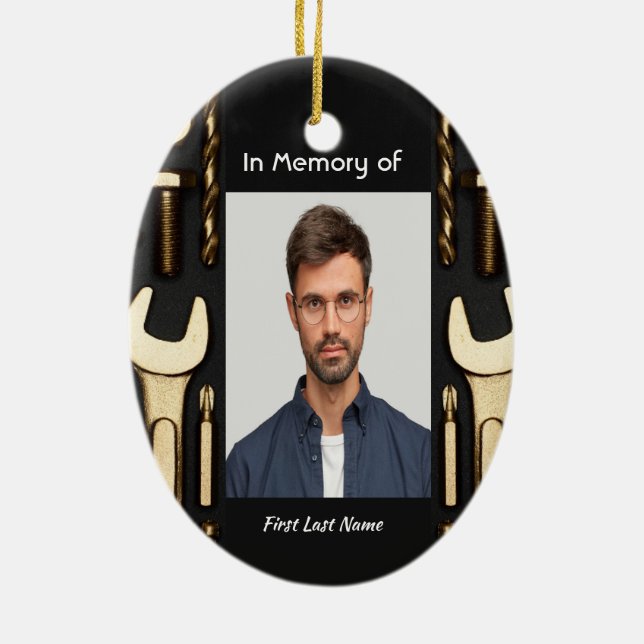 Ornamento De Cerâmica Memorial Christian Photo Prayer Tools Mecanic (Verso)