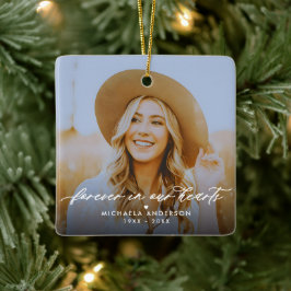 Ornamento De Cerâmica Memorial De 2 Fotos Para Sempre Em Nossos Corações