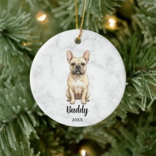 Ornamento De Cerâmica Memorial de Cachorro Bulldog Francês em Aquarela
