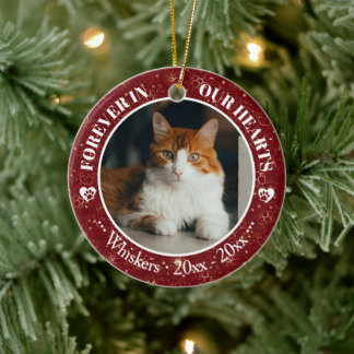Ornamento De Cerâmica Memorial de Foto e Nome de Gato para Sempre em Nos