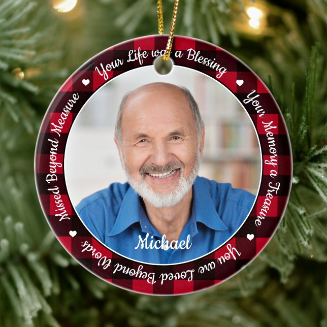 Ornamento De Cerâmica Memorial de Fotografia do Keepsaame Red Xadrez 2 (Criador carregado)