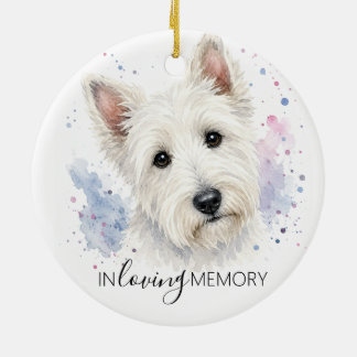 Ornamento De Cerâmica memorial em aquarela do terrier escocês no natal