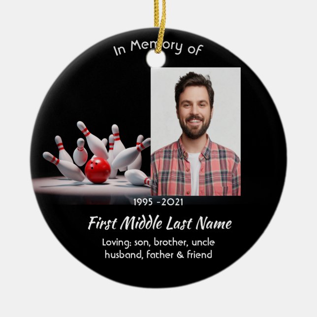 Ornamento De Cerâmica  Memorial Keepsake Bowling Bowler (Frente)