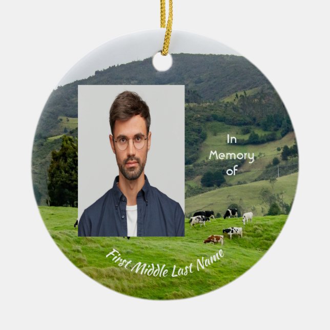 Ornamento De Cerâmica Memorial Keepsake Cattle Farm Landscape  (Frente)