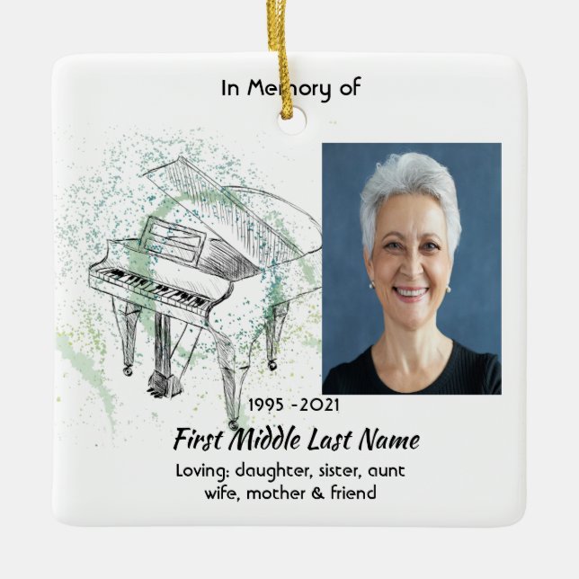 Ornamento De Cerâmica Memorial Keepsake Photo Prayer Piano Musician (Frente)