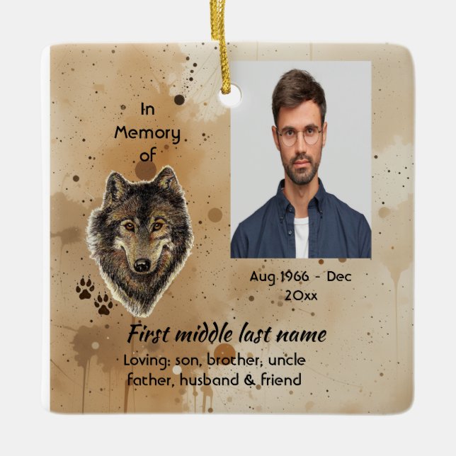 Ornamento De Cerâmica Memorial Keepsake Wolf Wolves Animal (Frente)