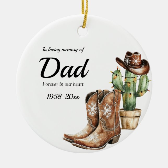 Ornamento De Cerâmica Memorial Personalizado Cowboy Cactus (Frente)