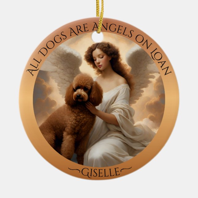 Ornamento De Cerâmica Memorial Personalizado de Brown Poodle Angel (Frente)