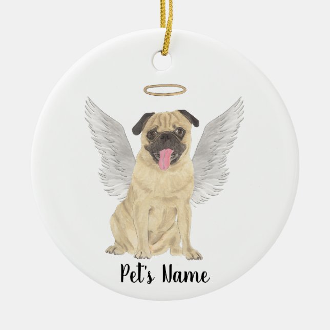 Ornamento De Cerâmica Memorial Personalizado de Simpatia Pug (Frente)