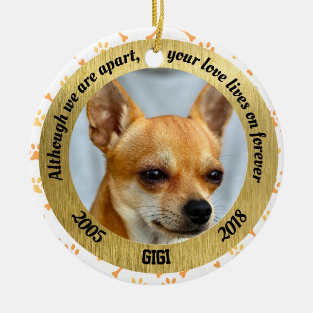 Ornamento De Cerâmica Memorial personalizado do cão embora nós estejamos (Frente)