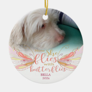 Ornamento De Cerâmica Memorial Pet Photo Butterfly