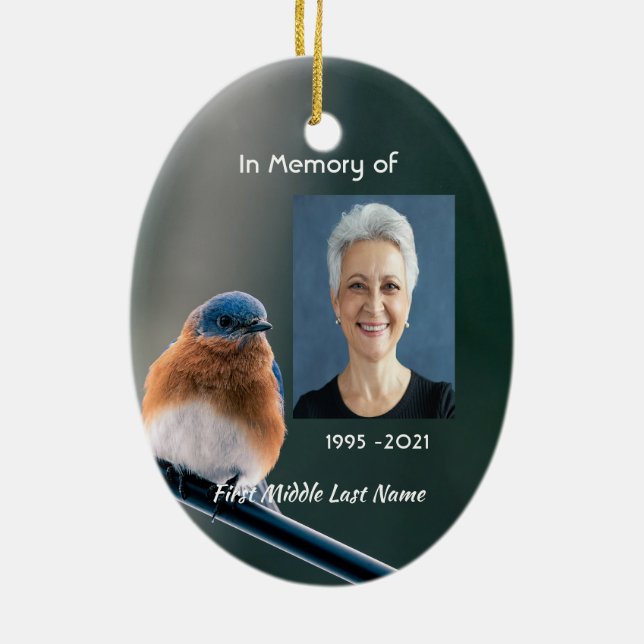 Ornamento De Cerâmica Memorial Photo Prayer Bluebird Garden Bird  (Verso)