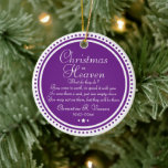 Ornamento De Cerâmica Memorial Purple Christmas Em Heaven Photo<br><div class="desc">Um Enfeites de natal moderno com uma citação especial para seus amados. Adicione seu nome e data. Faz um presente perfeito para você ou para alguém especial.</div>
