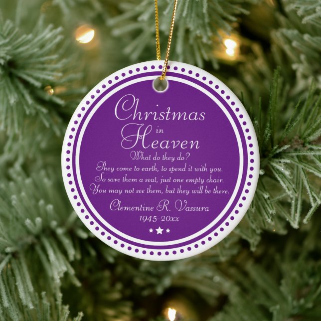 Ornamento De Cerâmica Memorial Purple Christmas Em Heaven Photo (Árvore)