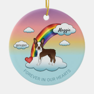 Ornamento De Cerâmica Memorial Rainbow de Chocolate Brown Boston Terrier