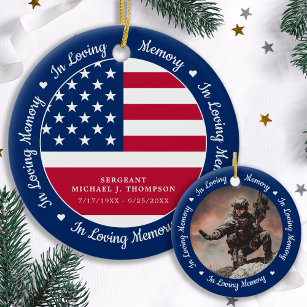 Ornamento De Cerâmica Memorial Veteran Photo USA Flag Americano