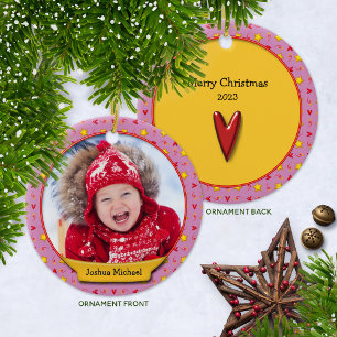 Ornamento De Cerâmica Memórias comemorativas de Natal ・ Corações e 