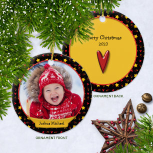 Ornamento De Cerâmica Memórias comemorativas de Natal ・ Corações e Estre