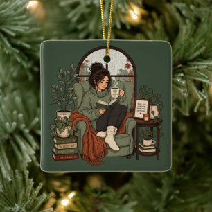Ornamento De Cerâmica Menina Aconchegante Café Livros Dias Chuvosos Desi