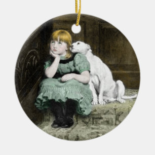 Ornamento De Cerâmica Menina adorador do cão
