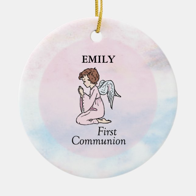 Ornamento De Cerâmica Menina, Anjo da Primeira Comunhão (Frente)