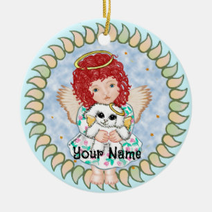 Ornamento De Cerâmica Menina Anjo Segurando Cachorro