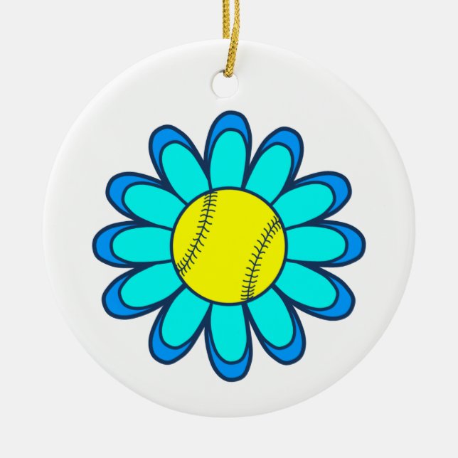 Ornamento De Cerâmica Menina azul do softball (Frente)