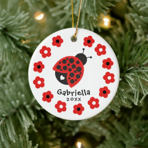 Ornamento De Cerâmica Menina Bonita de Natal Ladybug