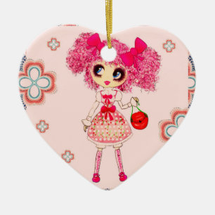 Ornamento De Cerâmica Menina bonita e bonita PinkyP rosa Kawaii Girl de