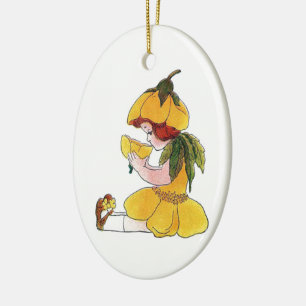 Ornamento De Cerâmica Menina bonito engraçada da criança de flor do