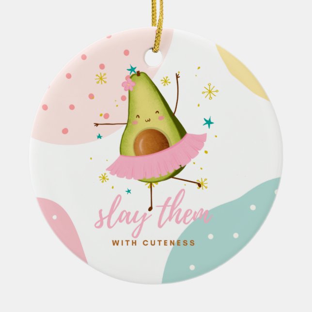 Ornamento De Cerâmica Menina bonito Kawaii Avocado Ballerina Os Mostra (Frente)