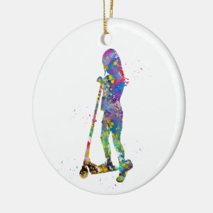 Ornamento De Cerâmica Menina com patinete