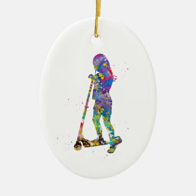 Ornamento De Cerâmica Menina com scooter (Frente)